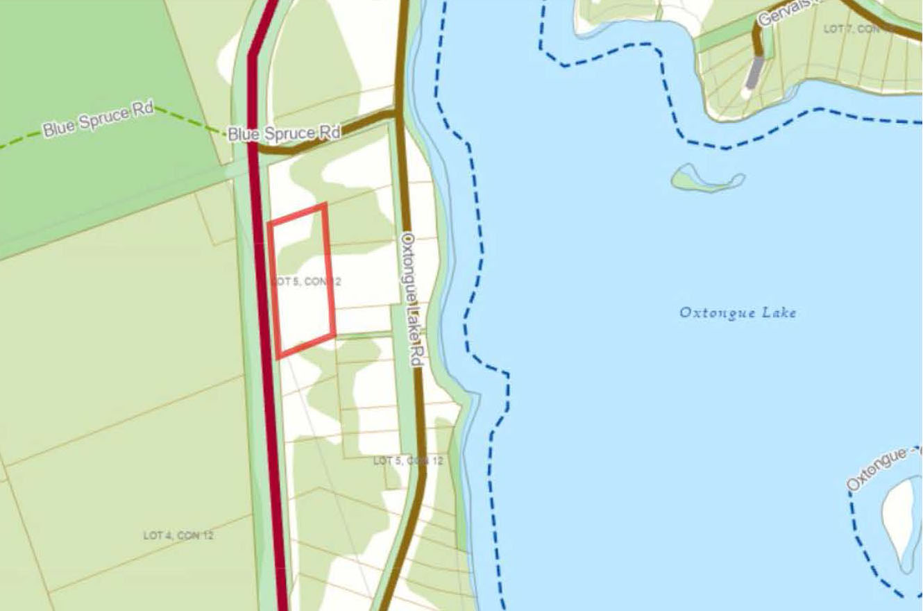 Image shows map of an property in the area of Oxtongue Lake.