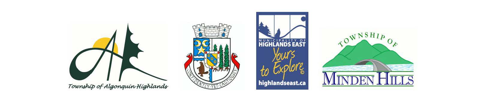 Image shows the logos of the four member municipalities of Haliburton County.