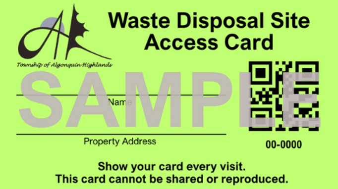 Image shows a sample waste disposal sites access card.