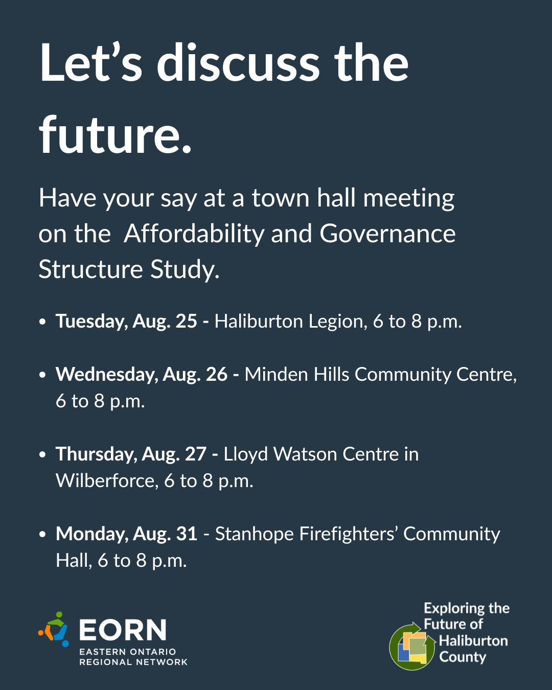 Image shows a graphic promoting a series of town hall meetings.
