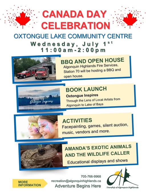 Image shows a poster for the Oxtongue Lake Canada Day celebration.