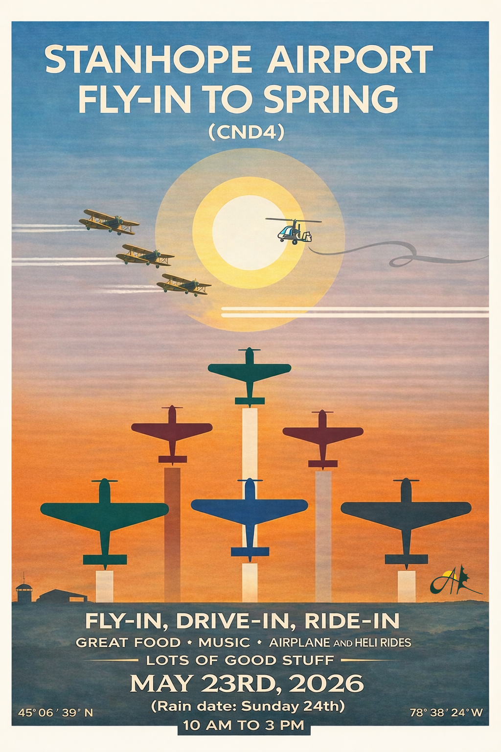 Image shows a poster for Stanhope spring fly-in.