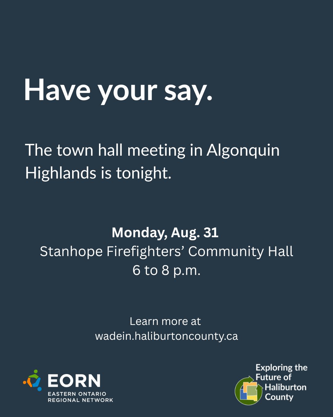 Graphic shows promotion for town hall meetings.