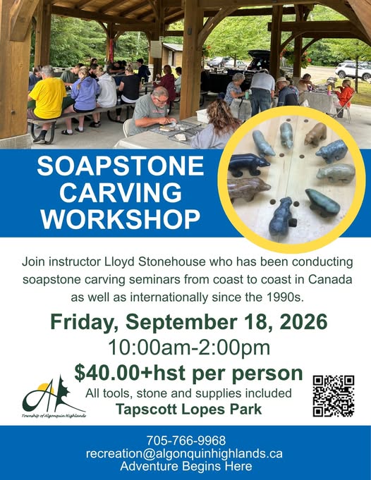 Image shows poster for soapstone carving workshop.
