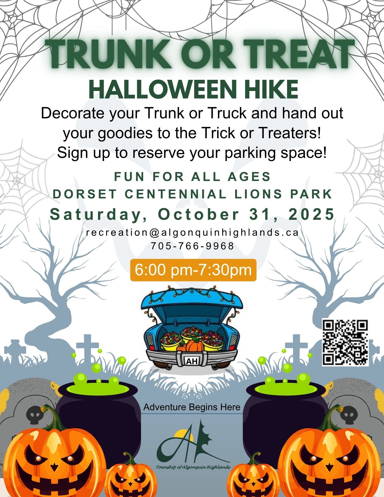 Image shows a poster for the Dorset Trunk or Treat  and Halloween Hike.