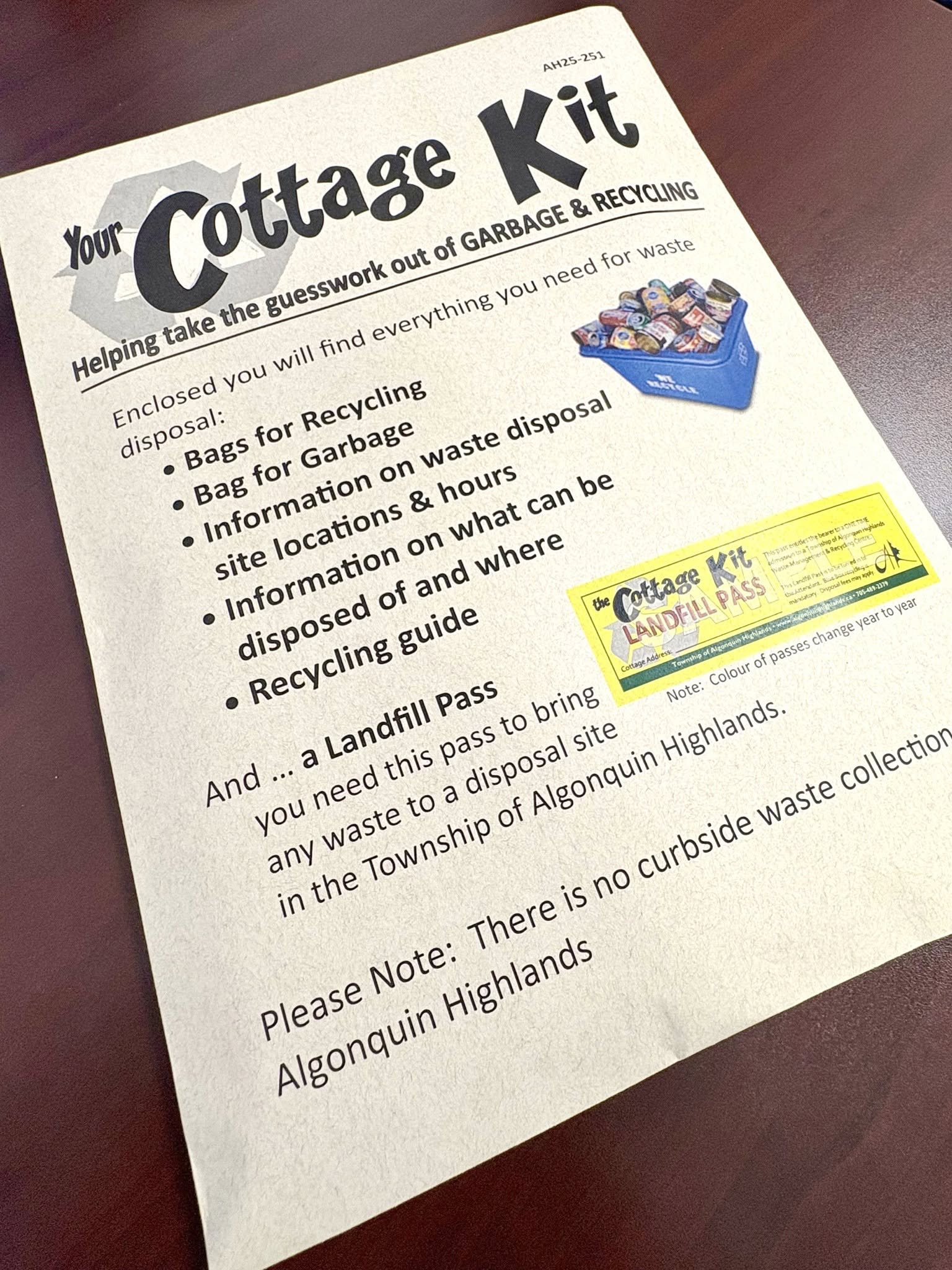 Image shows a Cottage Kit envelope.