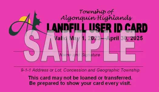 Image shows a sample, pink landfill user ID card.