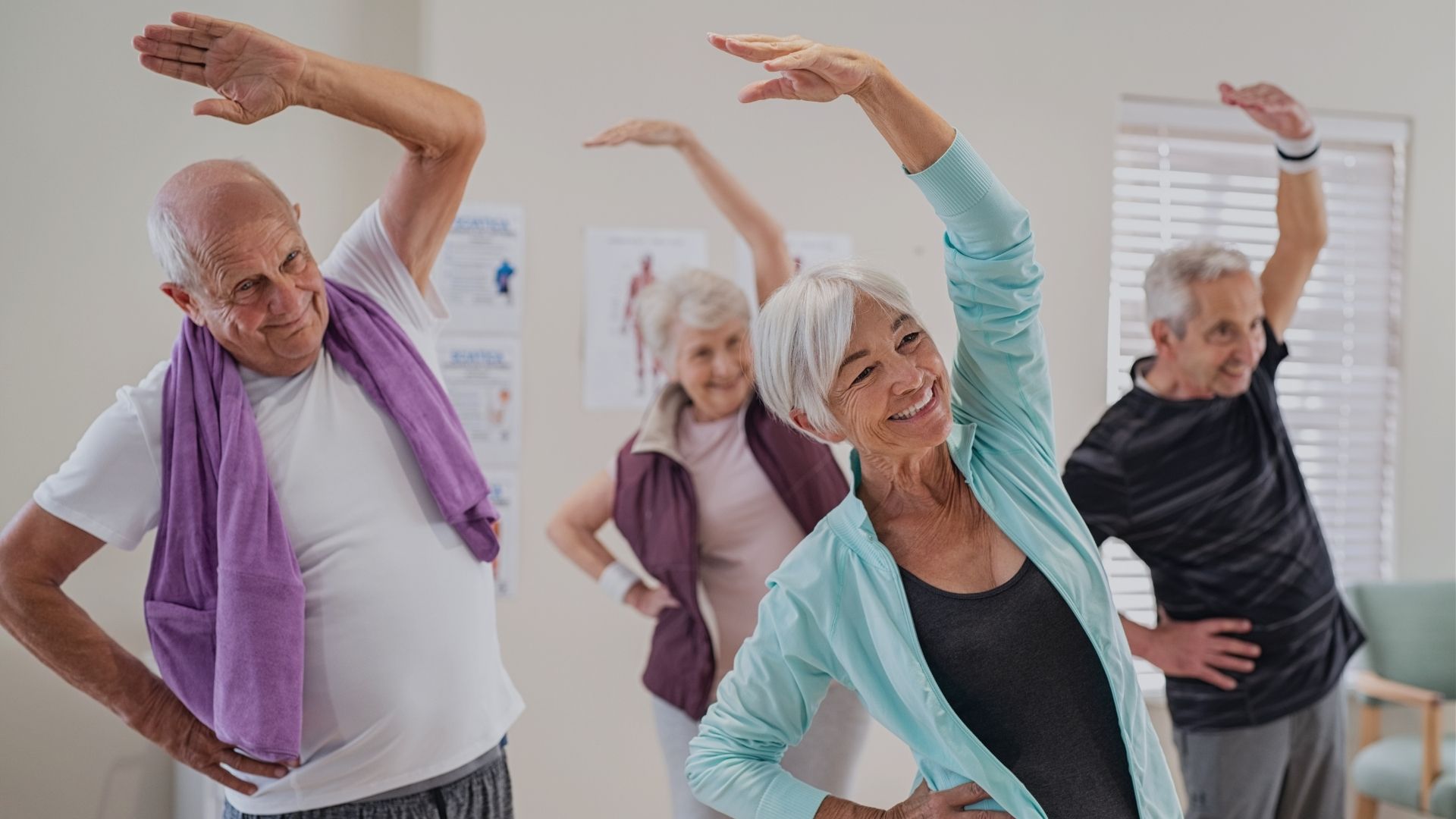 Four seniors doing yoga