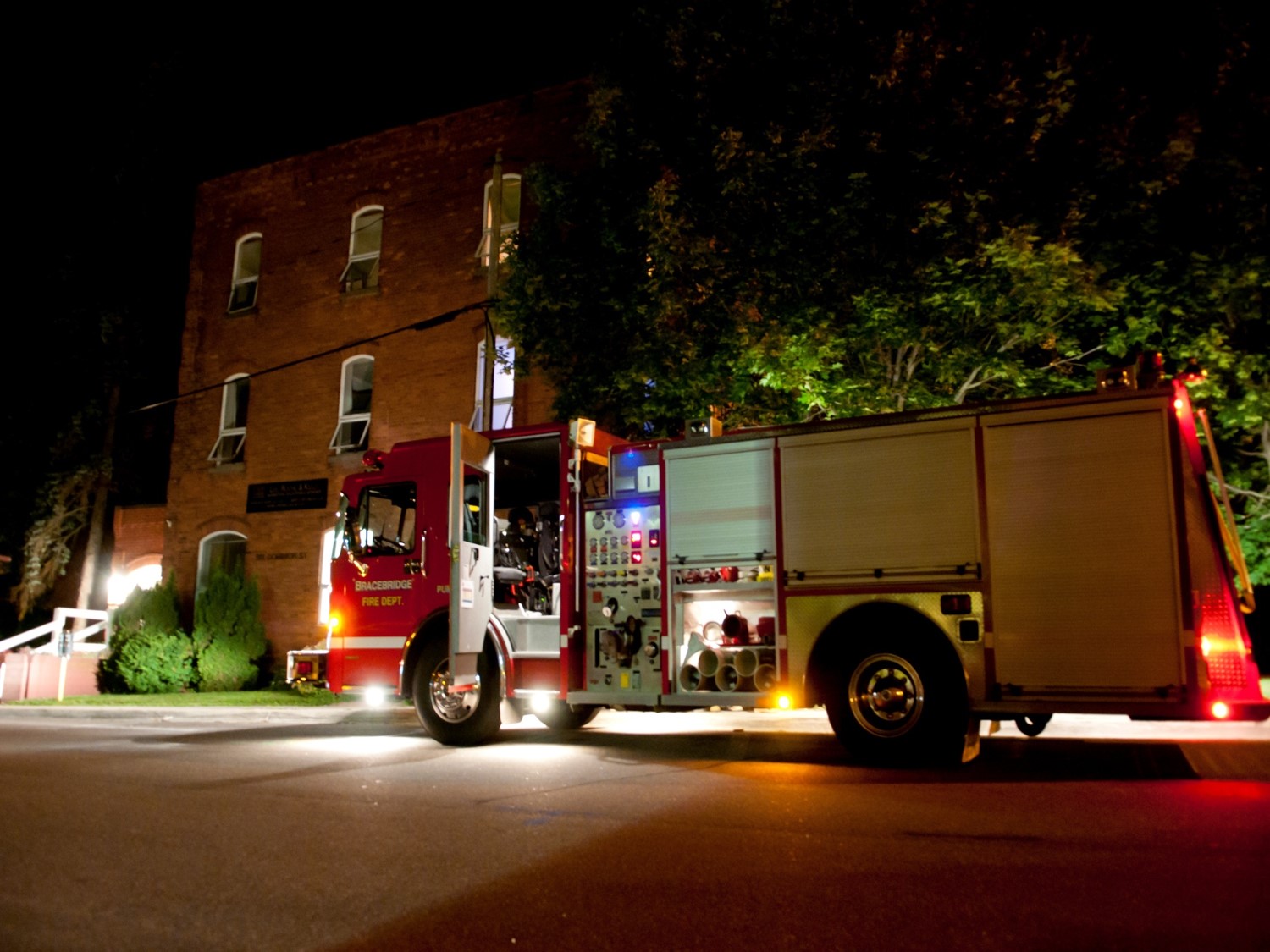 fire truck on scene with all lights on