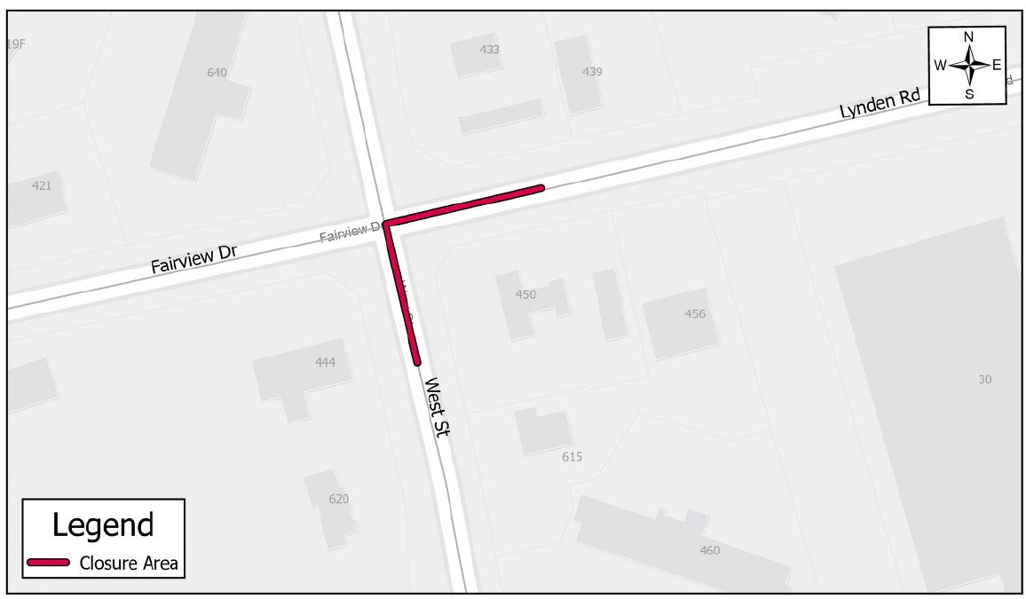 Lane closure at Fairview Drive and West Street