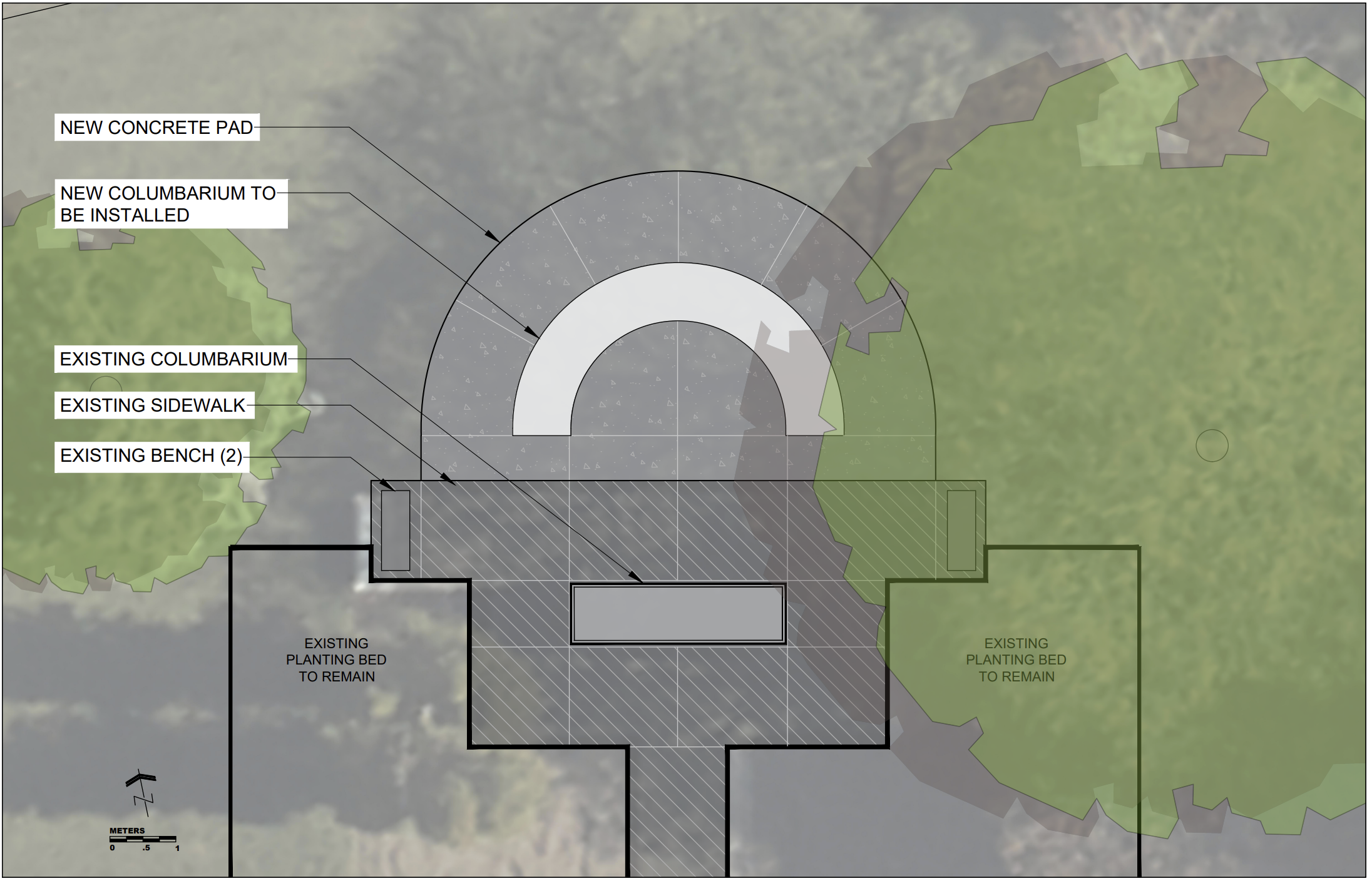 Diagram of the final columbarium in the Peace Garden design at Mount Hope Cemetery