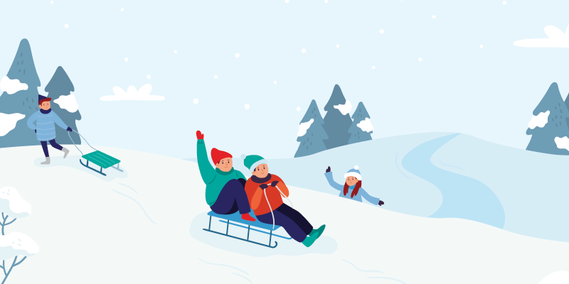 sledding down a hill