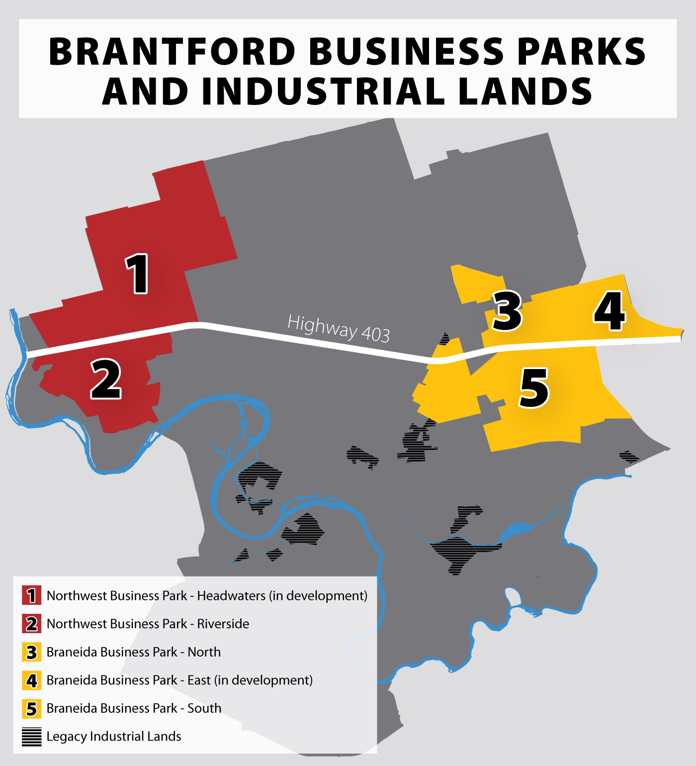 map of business parks and industrial land in Brantford