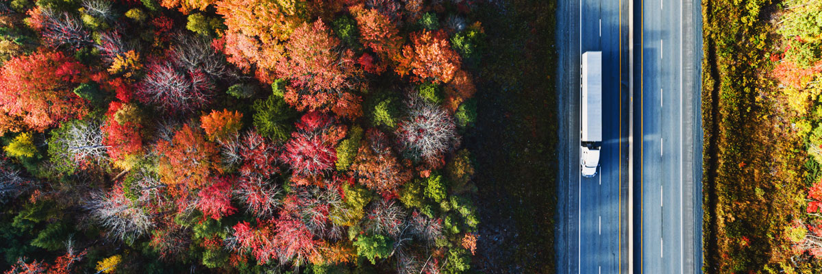 truck on highway in the fall
