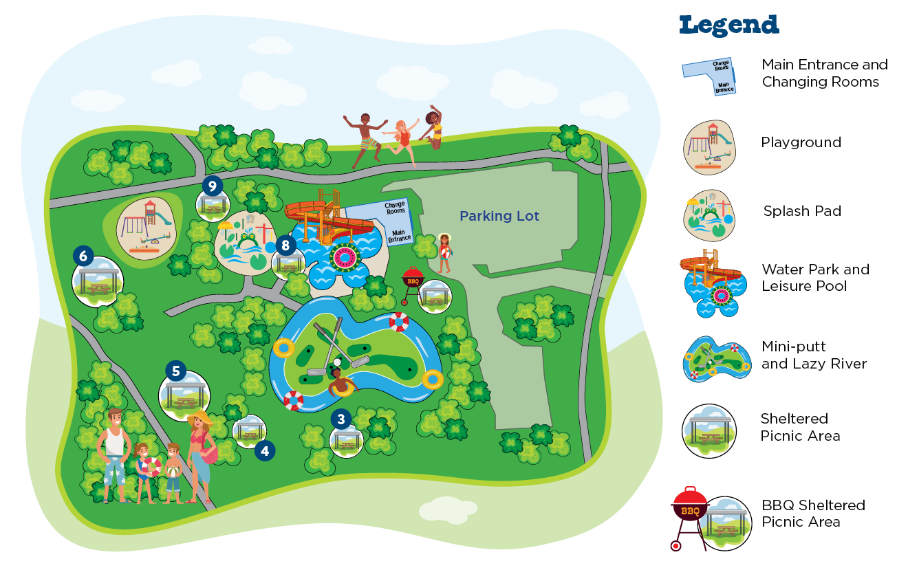 Earl Haig Family Fun Park overview featuring colourful icons indicating where each amenity is located.