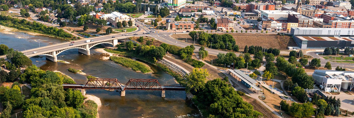 aerial photo of downtown Brantford