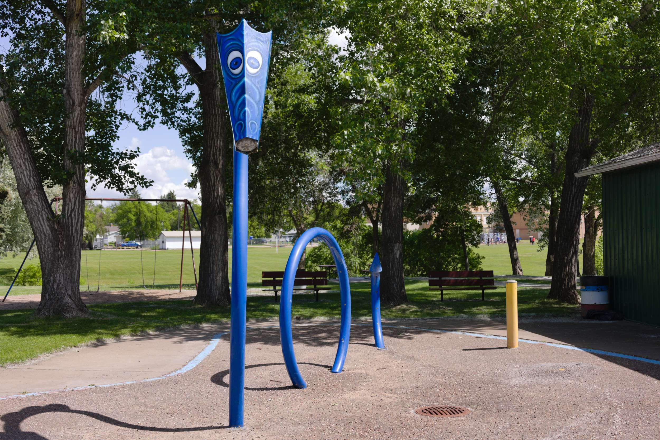 Blue dragon spray feature in summer