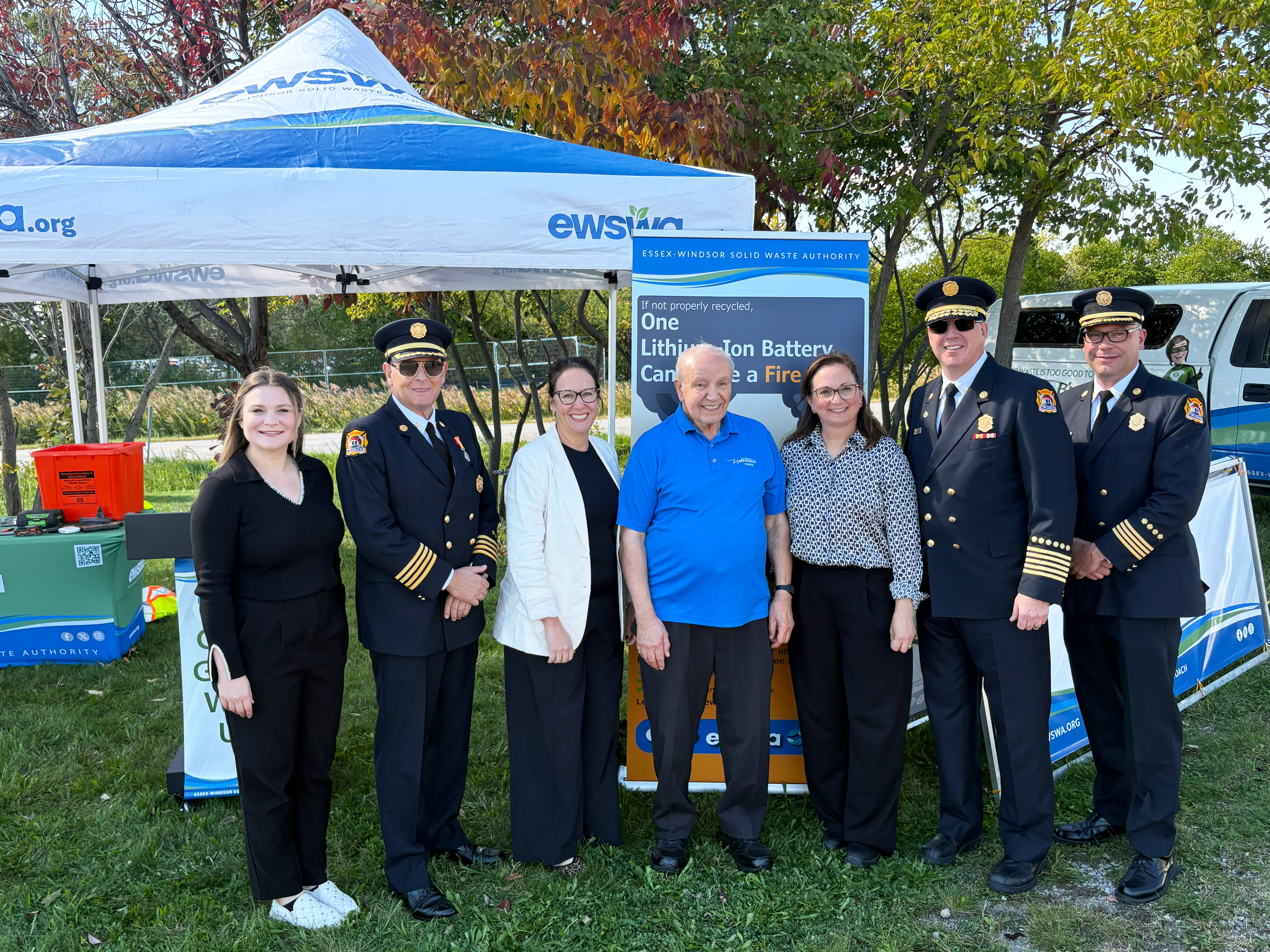 Figure 2. The EWSWA, Windsor Fire & Rescue Service, and Windsor Councillor, Ed Sleiman, at the Fire Prevention Week event.