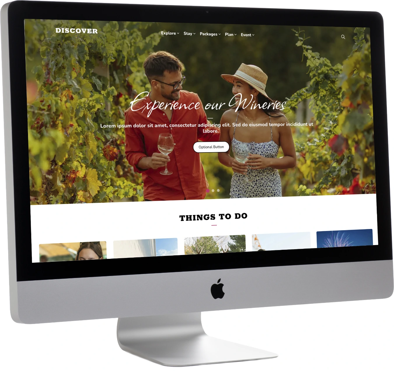 desktop computer with a tourism website on the screen