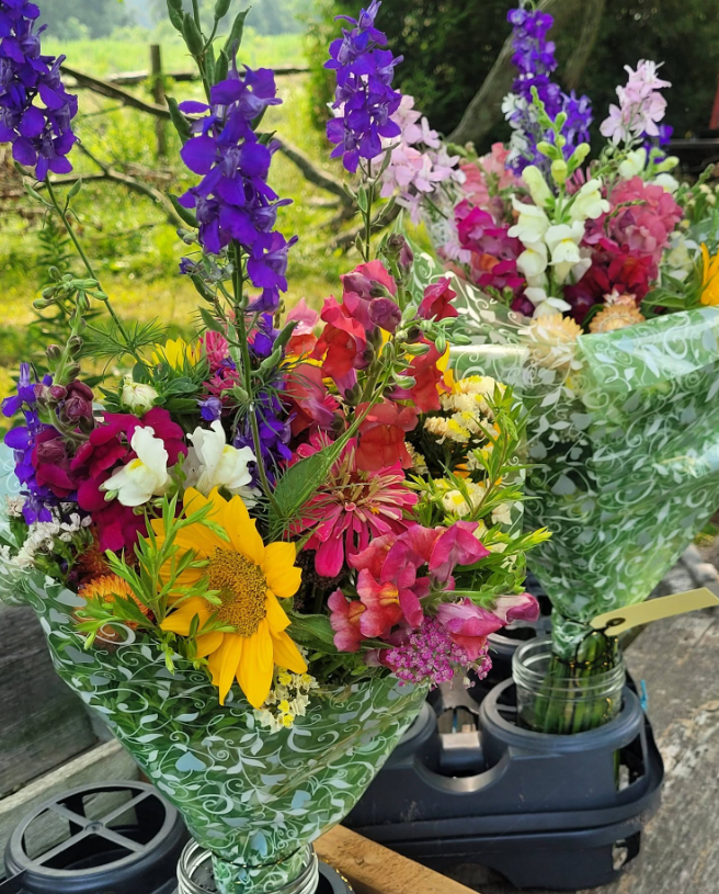 2 colourful flower bouquets
