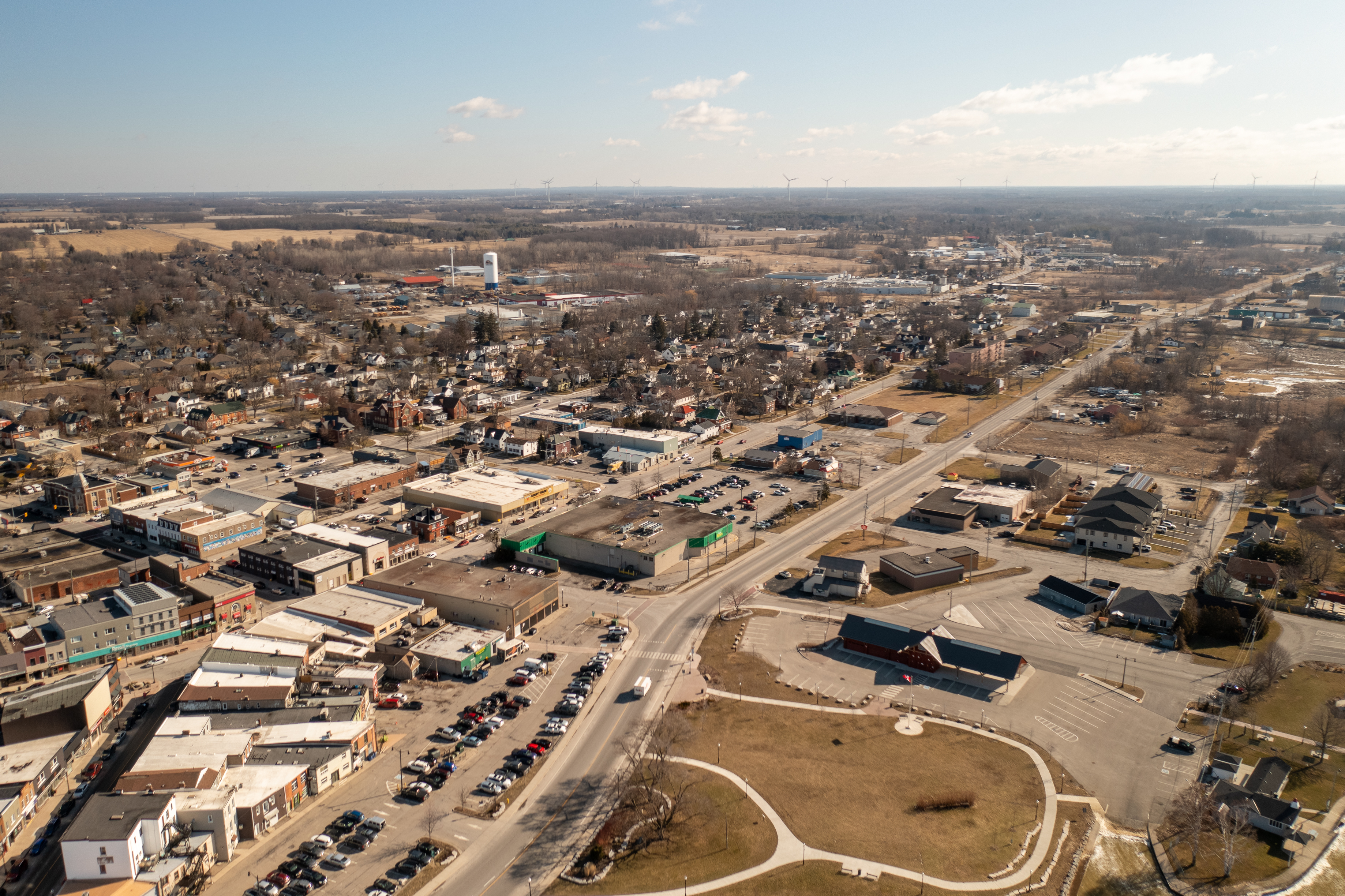 Aerial shot of downtown dunnville