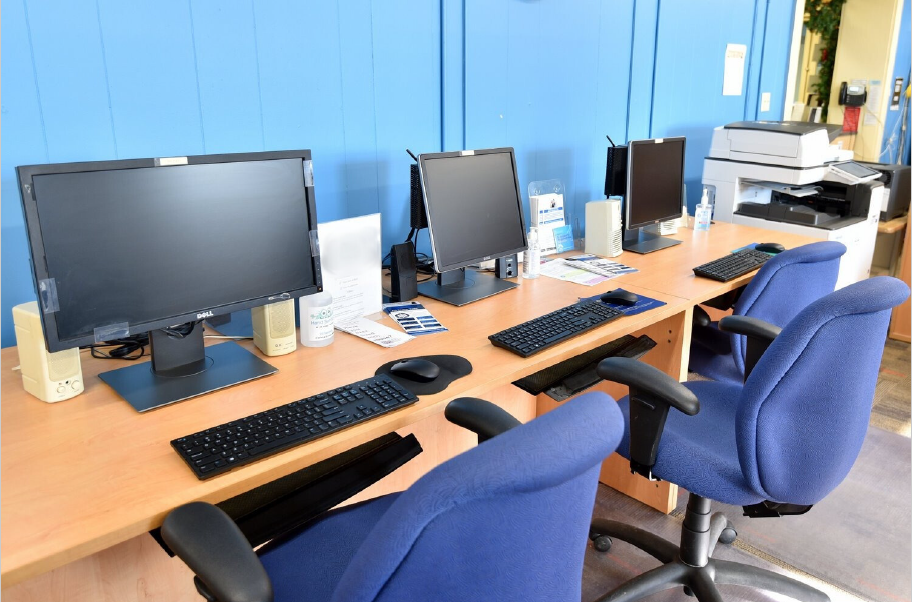 bank of public access computer stations