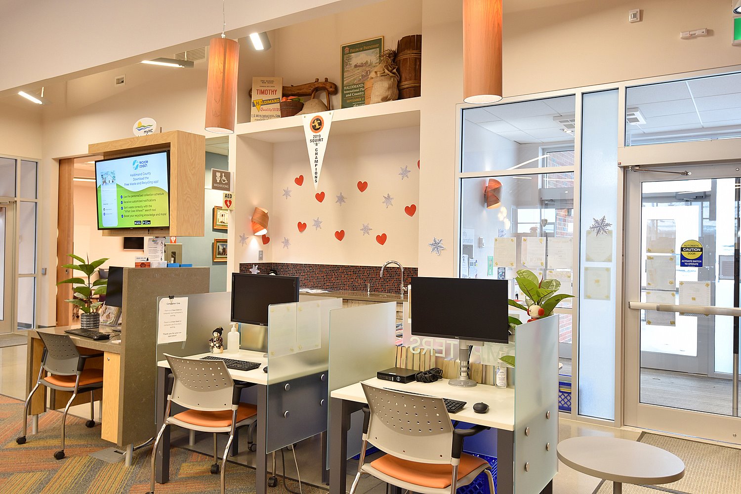 bank of public access computer stations