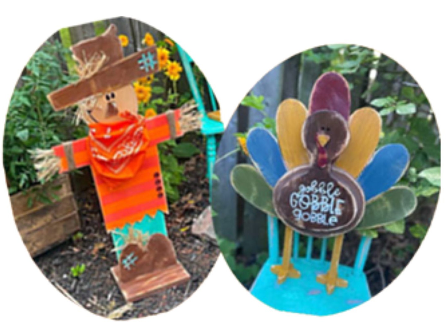 Wooden Scarecrow and Turkey