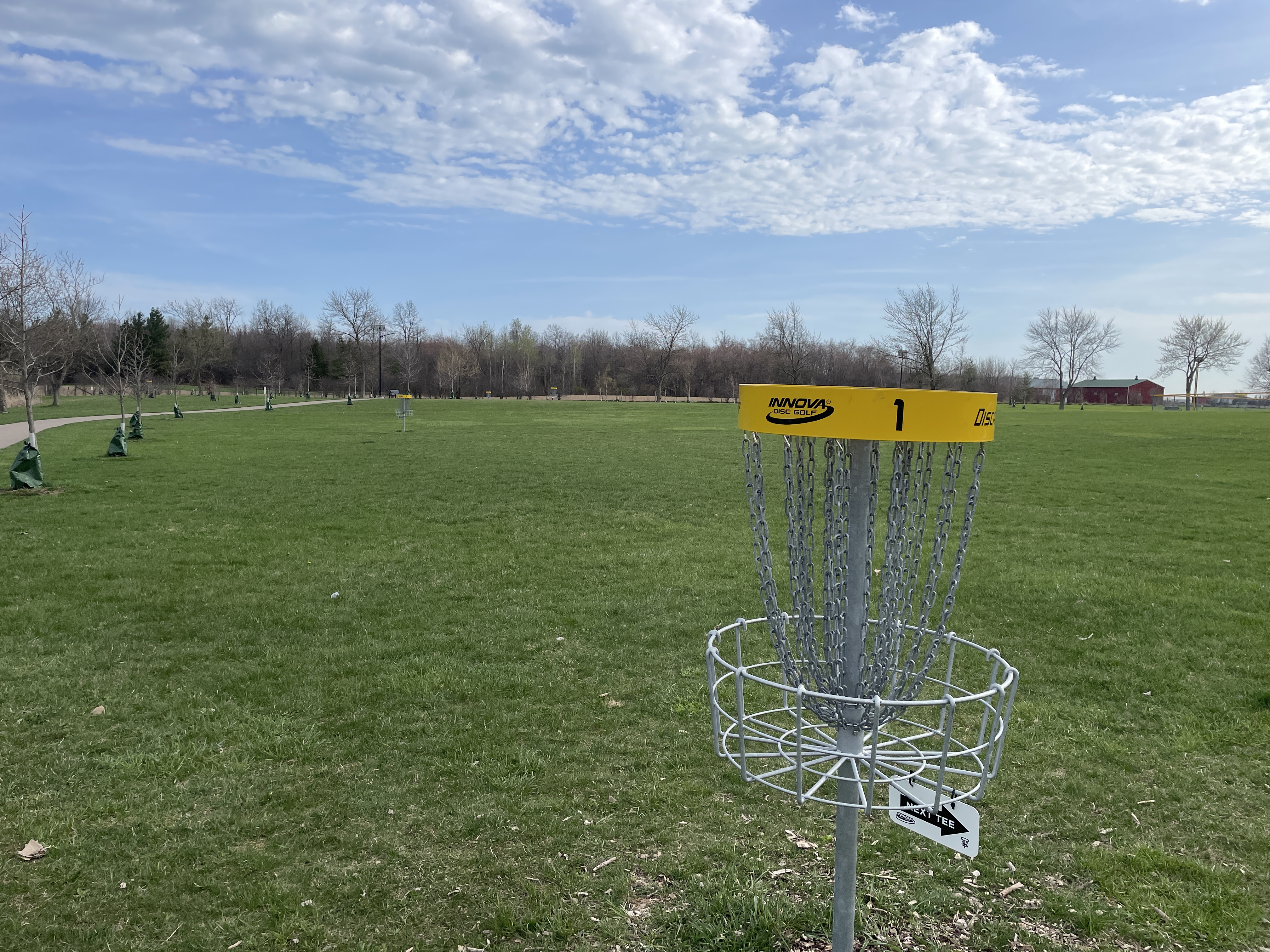 disc golf goal in a field