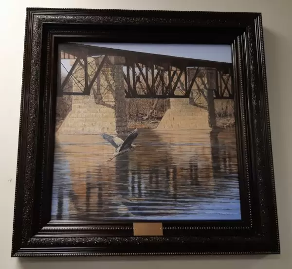 Painting titled Cayuga Train Bridge