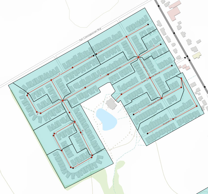 map indicating the streets inside the Group 1 Smoke Testing Zone in Port Rowan