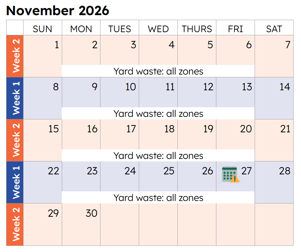 November waste Calendar