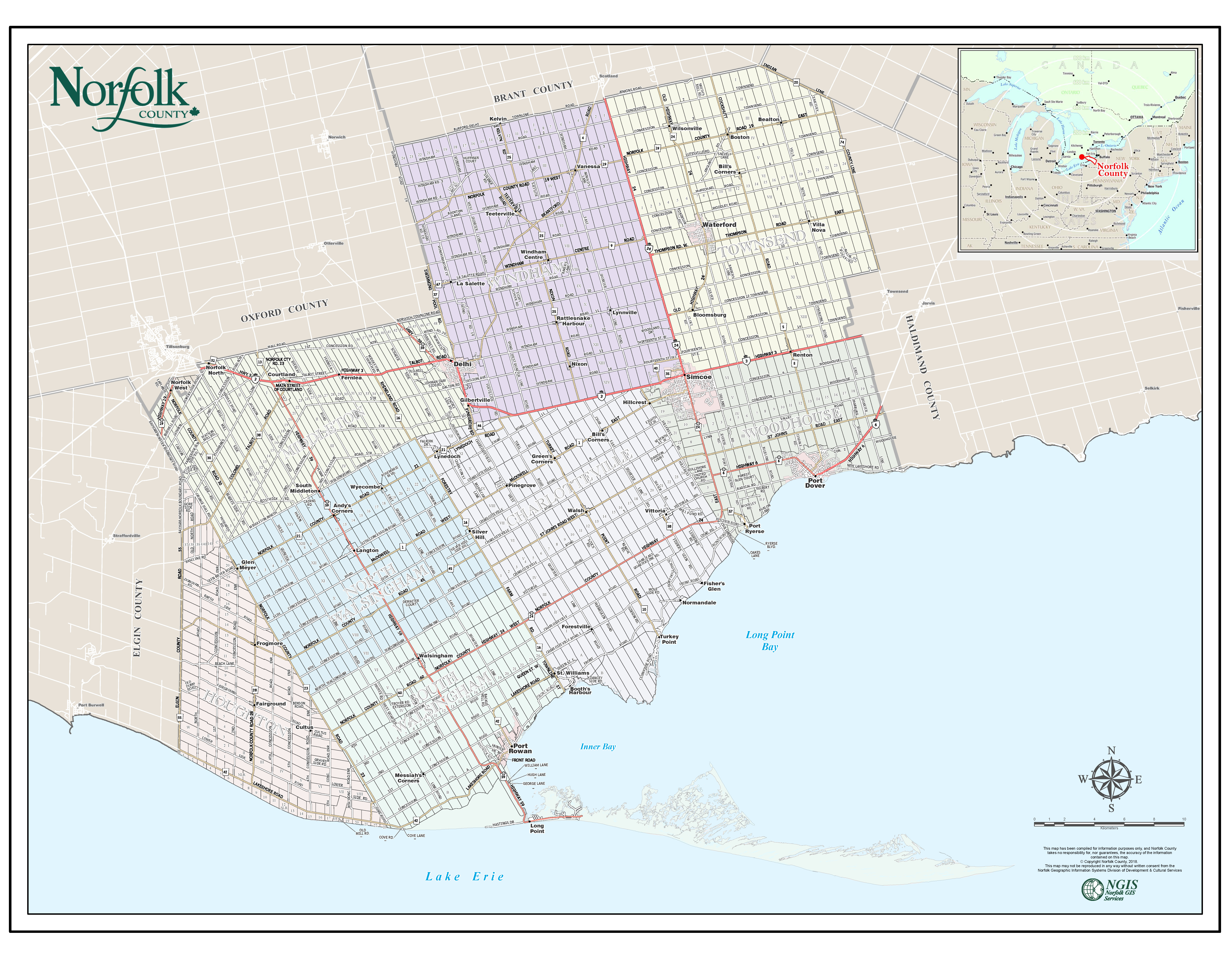 Norfolk County large map colour