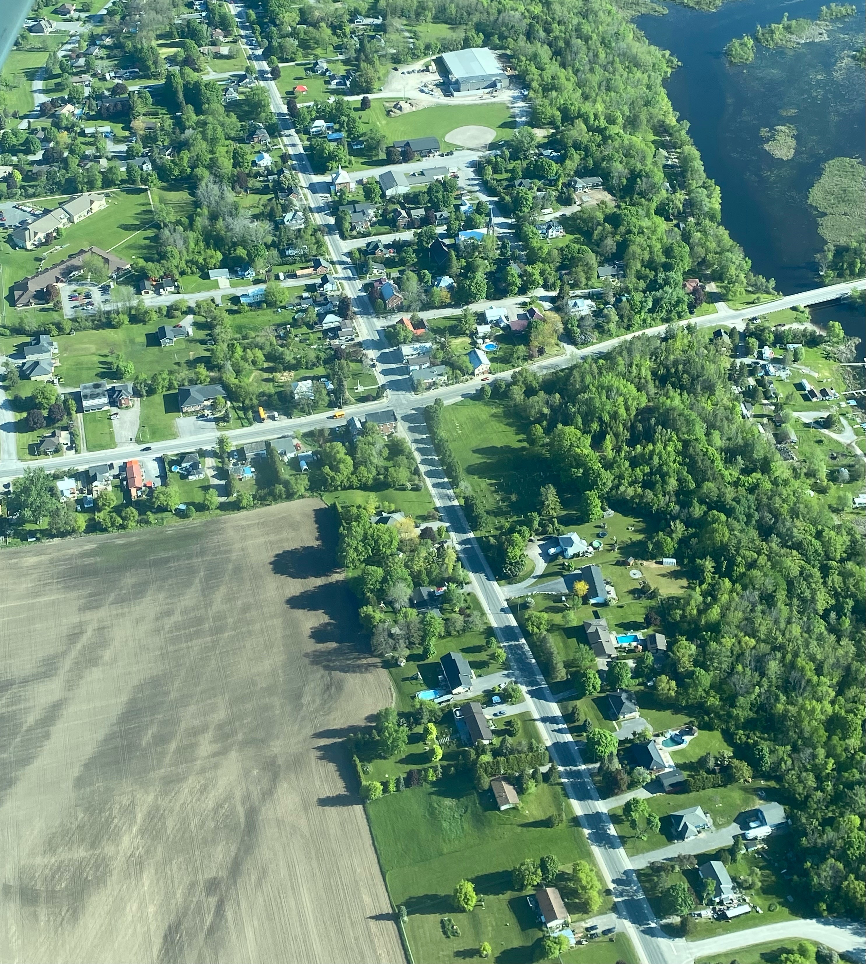 Aerial view of the 4 corners of Keene, showing a little farther north on Heritage Line