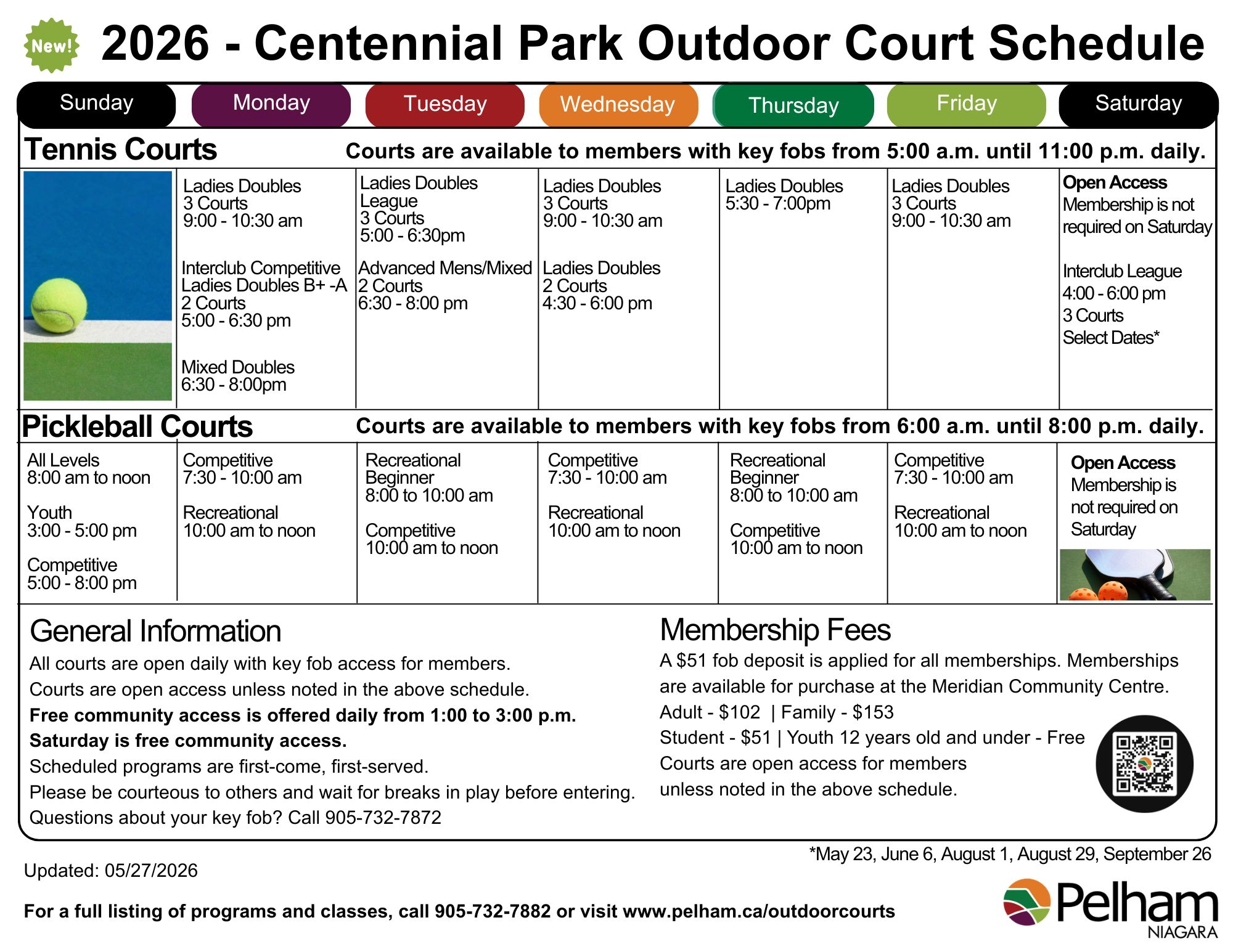2026 Centennial Park Outdoor Court Schedule